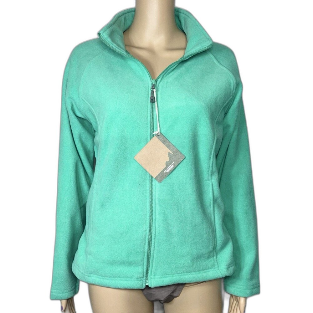 Landway Womens Fleece Jacket Mint Green Full Zip Size Small Soft Casual Outdoor